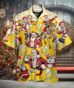 Funny Santa Drink Beer Yellow Theme Hawaiian Shirt