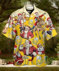 Funny Santa Drink Beer Yellow Theme Hawaiian Shirt