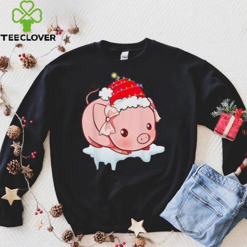 Funny Santa Pig Xmas Light Christmas Pig Lover Shirt