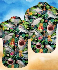 Funny Shark Pineapple Tropical Hawaiian Shirt Sharks Summer Aloha Hawaii Blue