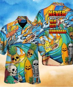 Funny Skeleton Never Underestimate An Old Guy On A Surfboard Hawaiian Shirt