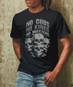Funny Skull Design No Gods, No Kings, No Masters Tee T Shirt