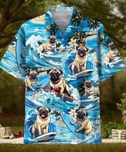 Funny Surfing Pug Hawaiian Shirt