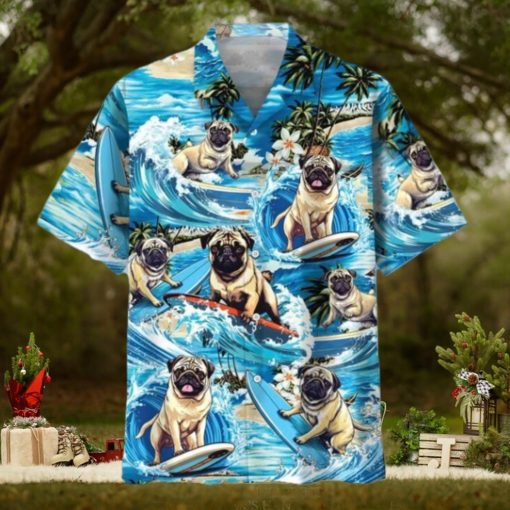 Funny Surfing Pug Hawaiian Shirt