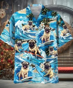 Funny Surfing Pug Hawaiian Shirt