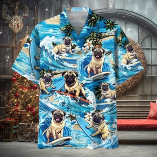 Funny Surfing Pug Hawaiian Shirt