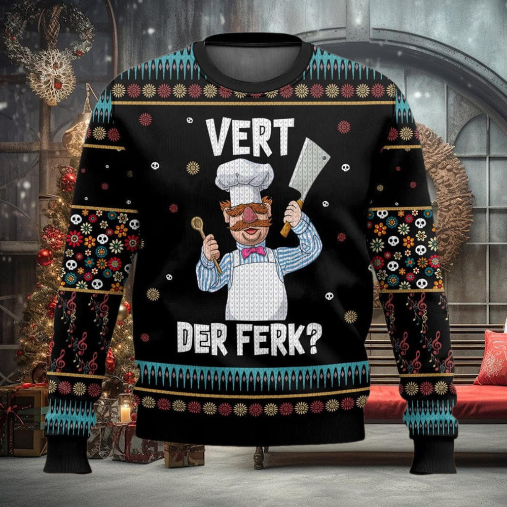 Funny Swedish Chef Vert Der Ferk Ugly Christmas Sweater Funny Swedish Chef Vert Der Ferk Ugly Christmas Sweater