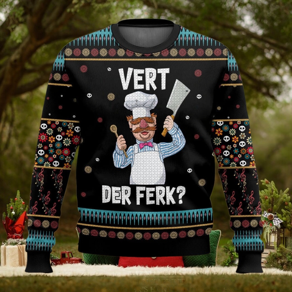 Funny Swedish Chef Vert Der Ferk Ugly Christmas Sweater Funny Swedish Chef Vert Der Ferk Ugly Christmas Sweater