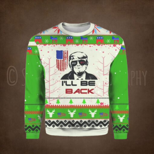 Funny Trump 2024 I’ll be Back Christmas Sweater HD – Unisex Funny Winter Holiday Ugly Christmas Sweater