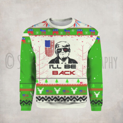 Funny Trump 2024 I’ll be Back Christmas Sweater HD – Unisex Funny Winter Holiday Ugly Christmas Sweater