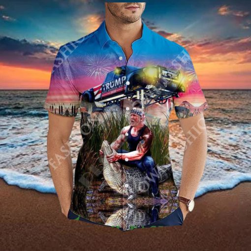 Funny Trump Riding A Crocodile Car Hawaii Shirt