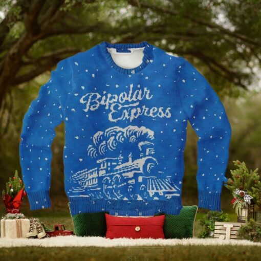 Funny Ugly Christmas Sweater   Bipolar Express   Humorous & Mental Health Awareness Holiday Train