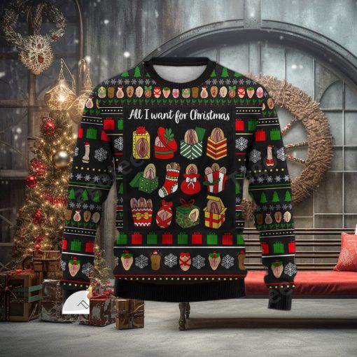 Funny Vagina All I Want For Christmas Ugly Christmas Sweater