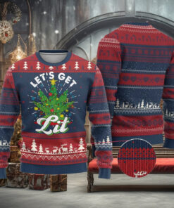 Funny Weed Xmas Ugly Christmas Sweater Let’s Get Lit Christmas Tree Cannabis