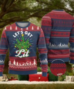 Funny Weed Xmas Ugly Christmas Sweater Let’s Get Lit Christmas Tree Cannabis