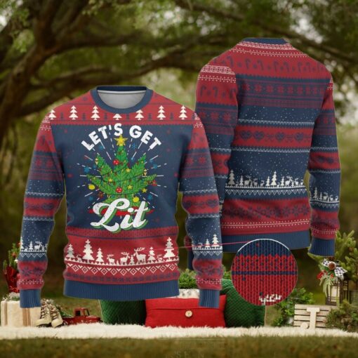 Funny Weed Xmas Ugly Christmas Sweater Let’s Get Lit Christmas Tree Cannabis