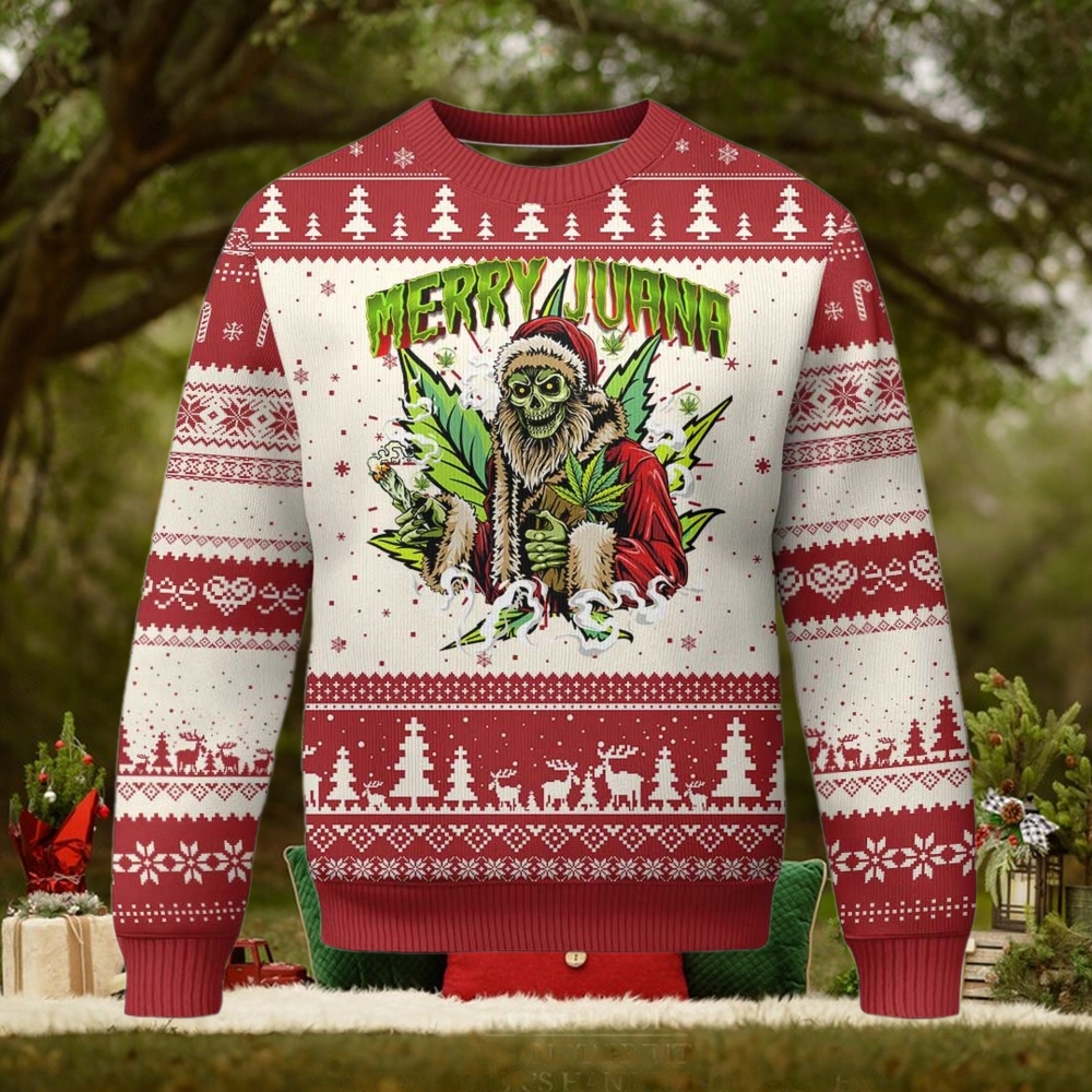 Funny Weed Xmas Ugly Christmas Sweater Merry Juana Santa Skeleton Funny Weed Xmas Ugly Christmas Sweater Merry Juana Santa Skeleton