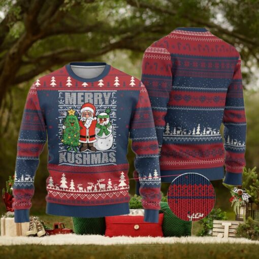 Funny Weed Xmas Ugly Christmas Sweater Merry Kushmas Naughty Santa Snowman Cannabis