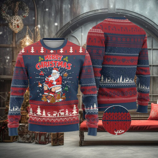 Funny Xmas Bad Santa Ugly Christmas Sweater Santa Pooping Down The Chimney