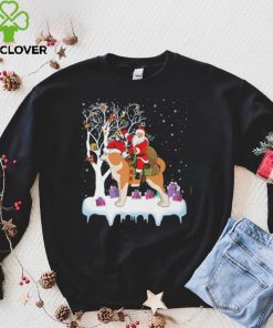 Funny Xmas Lighting Tree Santa Riding Akita Christmas Classic T Shirt