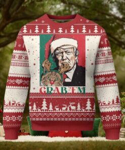 Funny Xmas Trump Ugly Christmas Sweater Grab ’em Trump Hug Reindeer