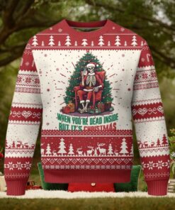 Funny Xmas Ugly Christmas Sweater When You’re Dead Inside But It’s Christmas Chillin Skeleton