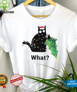 Funny black cat pushing Christmas tree art shirt
