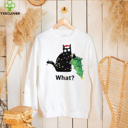 Funny black cat pushing Christmas tree art hoodie, sweater, longsleeve, shirt v-neck, t-shirt