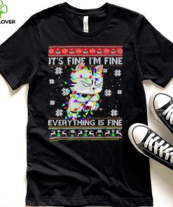 Funny grumpy cat black cat it’s fine I’m fine everything is fine ugly shirt