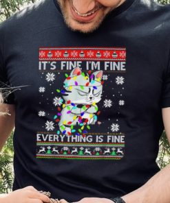 Funny grumpy cat black cat it’s fine I’m fine everything is fine ugly shirt