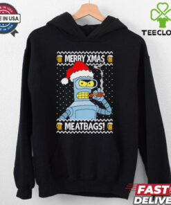 Futurama Bender smoking a cigar Merry Xmas Meatbags shirt