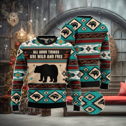 Bear Wild And Free Christmas Gift Ugly Christmas Sweater Xmas Holiday