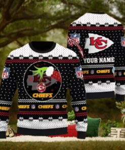 Kansas City Chiefs Grinch Hand Personalized Name 3D Ugly Christmas Sweater