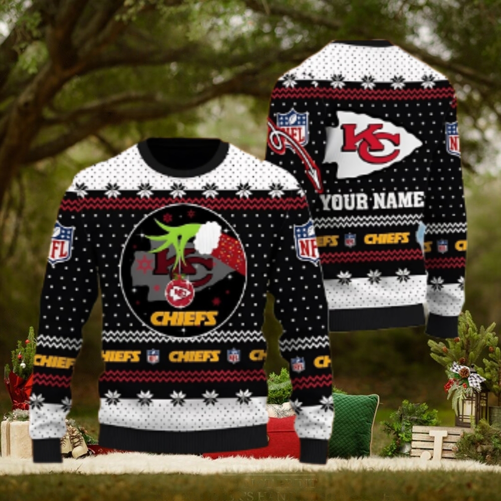 Kansas City Chiefs Grinch Hand Personalized Name 3D Ugly Christmas Sweater Kansas City Chiefs Grinch Hand Personalized Name 3D Ugly Christmas Sweater