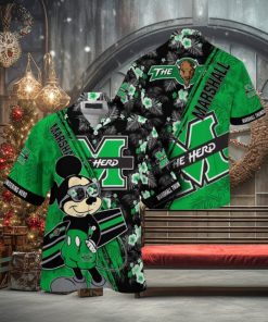 NCAA Marshall Thundering Herd Hawaiian Shirt Mickey And Floral Pattern 1 NCAA Marshall Thundering Herd Hawaiian Shirt Mickey And Floral Pattern