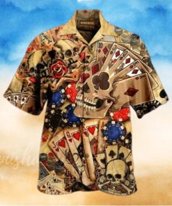 Gabling Poker Fire Skull Vintage Hawaiian Aloha Shirts