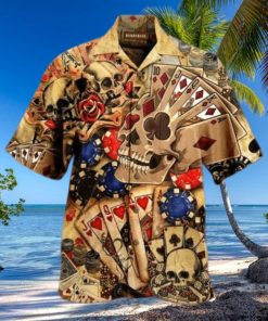 Gabling Poker Fire Skull Vintage Hawaiian Aloha Shirts