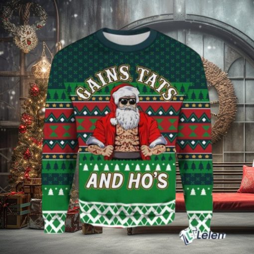 Gains Tats And Hos Gym Ugly Christmas Sweater