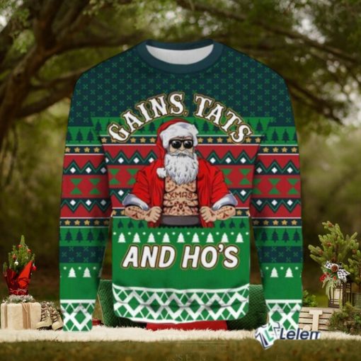 Gains Tats And Hos Gym Ugly Christmas Sweater