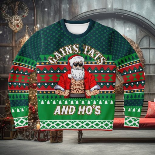 Gains Tats And Ho’s Tattoo Gym Ugly Christmas Sweater 3D Gift For Men And Women