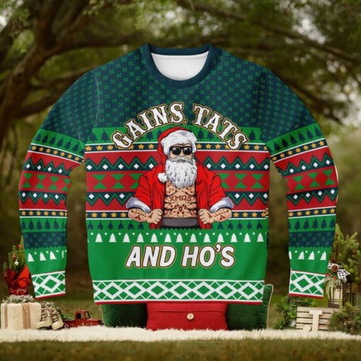 Gains Tats And Ho’s Tattoo Gym Ugly Christmas Sweater 3D Gift For Men And Women