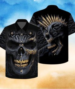 Gangster Skull Gold Bullets And Grillz Hawaiian Aloha Shirt