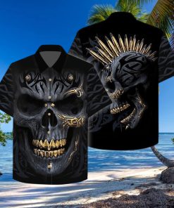 Gangster Skull Gold Bullets And Grillz Hawaiian Aloha Shirt