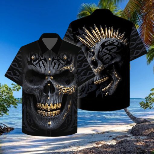 Gangster Skull Gold Bullets And Grillz Hawaiian Aloha Shirt