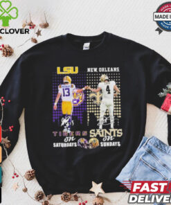 Garrett Nussmeier Lsu Tigers On Saturdays X Derek Carr New Orleans Saints On Sundays Shirt