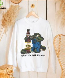 Gator holding Dixie Beer only in Louisiana vintage shirt