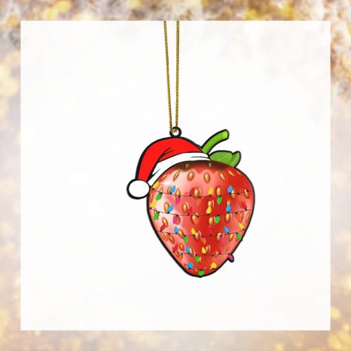 Gearhumans 3D Christmas Santa Hat Strawberry Fruit Christmas Custom Ornament