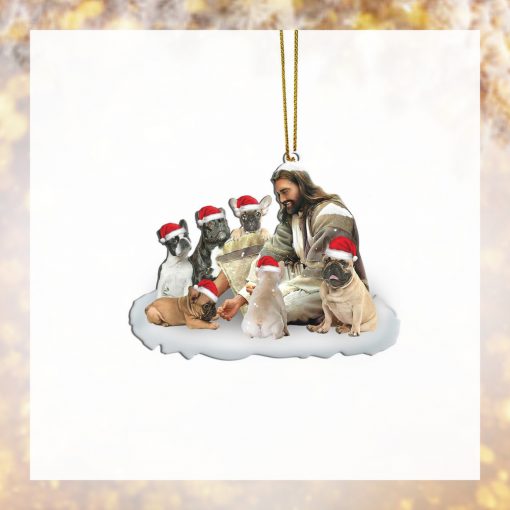 Gearhumans 3D Jesus Surrounded By French Bulldogs Christmas Custom Ornament