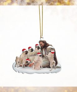 Gearhumans 3D Jesus Surrounded By Pug Dogs Christmas Custom Ornament