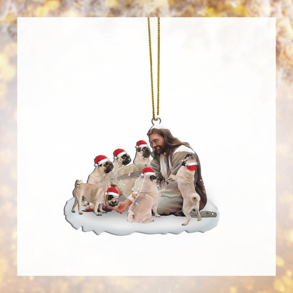 Gearhumans 3D Jesus Surrounded By Pug Dogs Christmas Custom Ornament